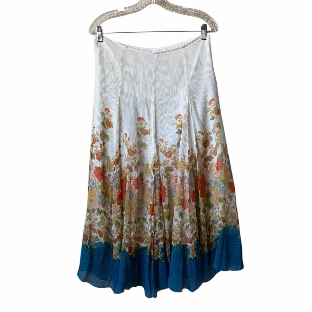 VTG Spirit By Coldwater Creek 100% Silk Floral Pleated Fairy Flowly Midi Skirt